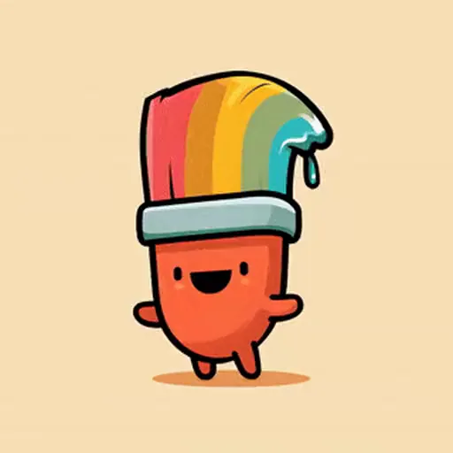 Palmi, the paintbrush character of the app, with rainbow paint in its bristles